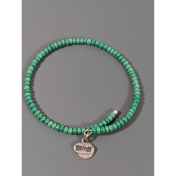 Alex and Ani Green Glass Bead Coil Wrap Stacking Bangle Bracelet 8" - Picture 2 of 8